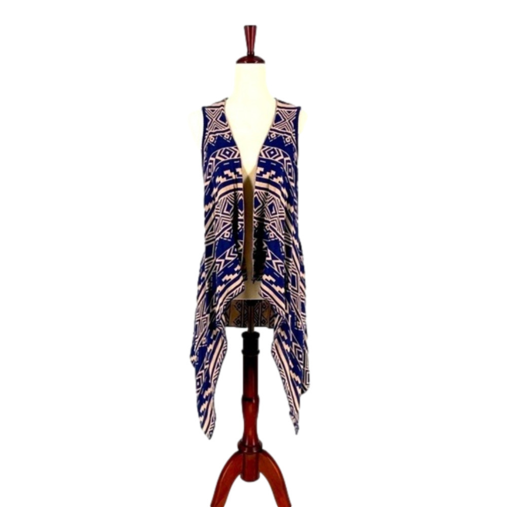 Charming CHARLIE - Draped Open Front Aztec Print Cardigan Vest - Small